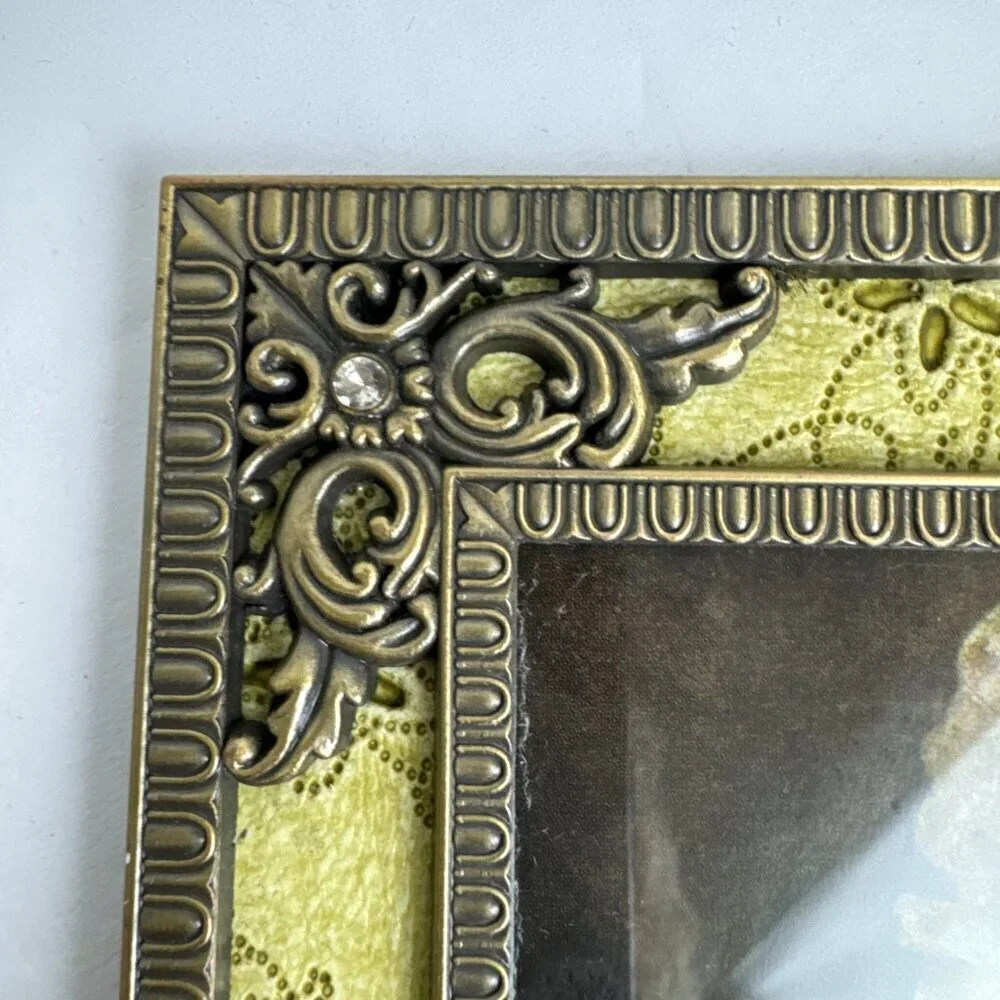 NEW Heavy Bronze Metal Ornate Picture Frame GENUINE CRYSTAL 6